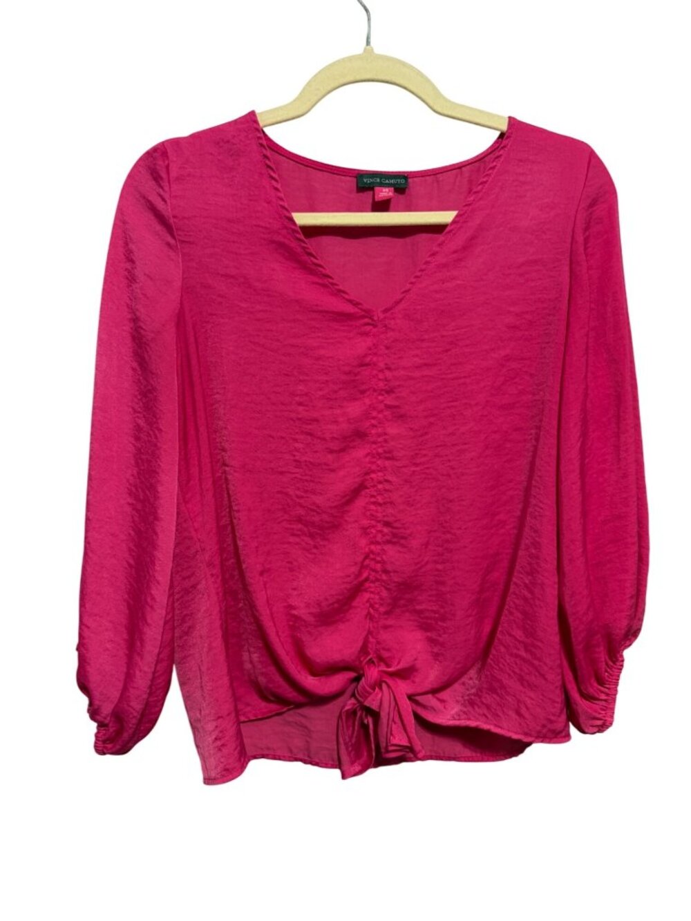 Vince Camuto Women's Fuchsia Blouse XS Balloon Sleeve Tie-Front